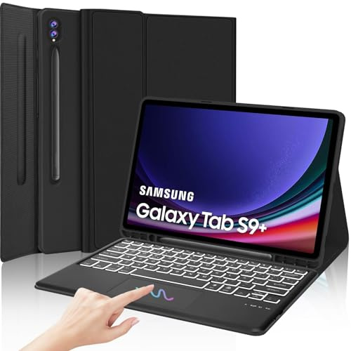 Funda Teclado para Samsung Galaxy Tab S9 Fe Plus/S9 FE+/S9+/S10 Plus 12.4 | Capa Keyboard Touchpad Retroiluminación, QWERTY Español Ñ, Bluetooth Magnético Desmontable con Portalápices, Negro