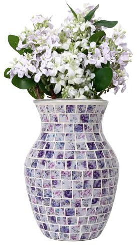 Adedeo Mosaik-Glas-Blumenvase für Heimdekoration, handgefertigte Glasvasen für Wohnzimmer, Küche, Hochzeit, Büro (lila, blau und weiß, 12,7 x 20,3 cm)