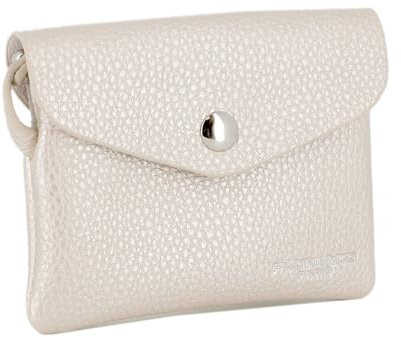 flora & co - Petit Porte-Monnaie Cartes Similicuir Souple - Portefeuille Pochette Rabat Zip avec Crochet Porte-clé - Pratique Léger - Ivoire