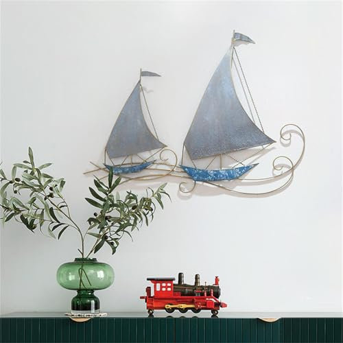 Wanddekoration aus Metall, Segelboot, 3D-Schiff, Wandskulpturen, Metall, Strand, Küste/Metall, Wandkunst, handgefertigt, Boot, Hängeornament, Heimdekoration