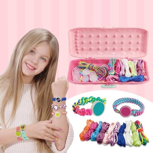 Hand Rope Braider Bracelet Making Kit for Children – DIY Craft Set for Girls Aged 8-12, Friendship Bracelet Maker, Creative Travel Activity, Jewelry Making Accessories, Gift for Kids, Pink Kit