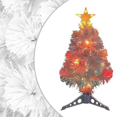 Sufrk Albero Natale Preilluminato Bianco 64 cm in Fibra Ottica-Albero di Natale Luminoso Led Luci con Giochi di Luce Struttura in Metallo Decorazione Natalizia Design Minimal Artificiale Arredamento N