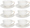 Prefdo Porcelain Tea Cups and Saucers Set of 6, British Style Ceramic Tea Cup Coffee Mug Espresso Cup White Tea Cup Set for Women Home Kitchen Office Coffee Shop Tea Party, 200ml/7 OZ