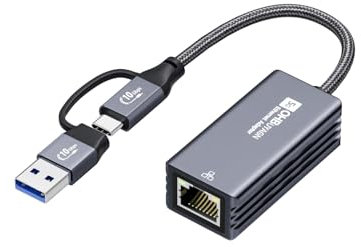 OHBUYAGN Adaptateur réseau USB 5G LAN Ethernet USB 3.2 Gen 2 vers RJ45 5000 Mbps Gigabit sur aluminium compatible avec ordinateur portable, PC sous Windows 11/10/8, Linux, PVE, etc