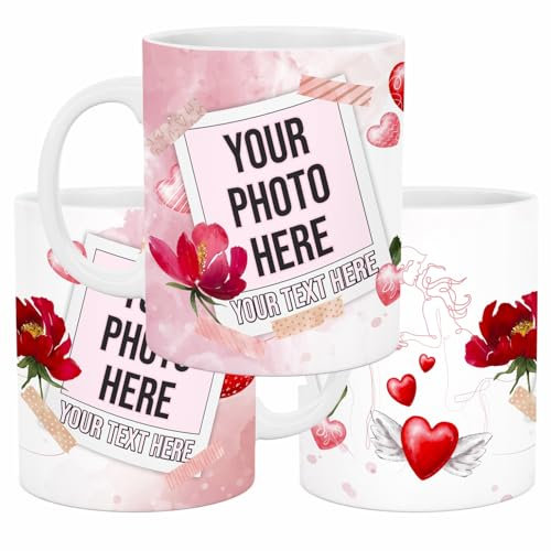 lepni.me Personalised Mug with Your Own Name Photo Text or Initial | Custom Ceramic Cup for Coffee Tea | Birthday Gift with Heart (Pastel Love)