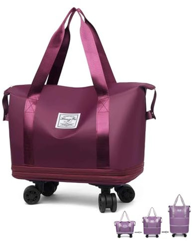 NOBALLS Kulken Reisetasche mit Rollen, erweiterbar, wasserdicht, große Kapazität, Reisetasche mit abnehmbarem Universalrad, rot, Täglich