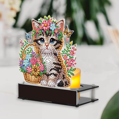 DCIDBEI Diamond Painting SetKerzenhalter 12x14cm Kerzenleuchter Dekorativer Vintage-Kerzenhalter für Geburtstagsessen Jubiläum Hochzeit kerzen Halterung Kerzenständer für Hochzeit Katze Blumen