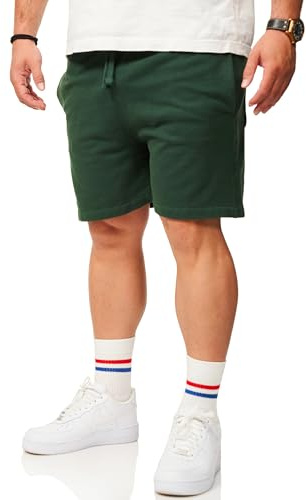 behype. Herren Kurze Hose Sweatshorts Sommershorts aus 100% Baumwolle - Bermuda-Shorts mit Gummibund für Männer Gym-Shorts - Modern-Fit BHS_Herren_5009-Green Washed-XL
