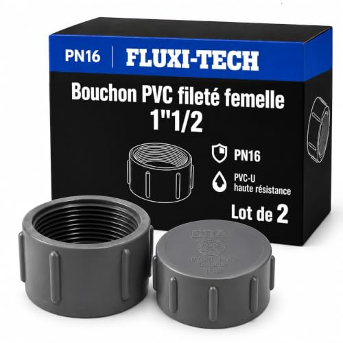 FLUXI-TECH Bouchon PVC-U Femelle à Visser 1 1/2 PN16 Lot de 2