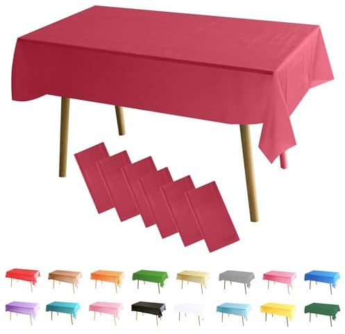 MOMAHUA 6 Packs Rouge Vin Nappes,137x274cm PEVE Nappe de Table Rectangulaire,Nappes Imperméables pour Fête Anniversaire,Picnic,Exterieur,Jardin,Mariage,Noël,Halloween