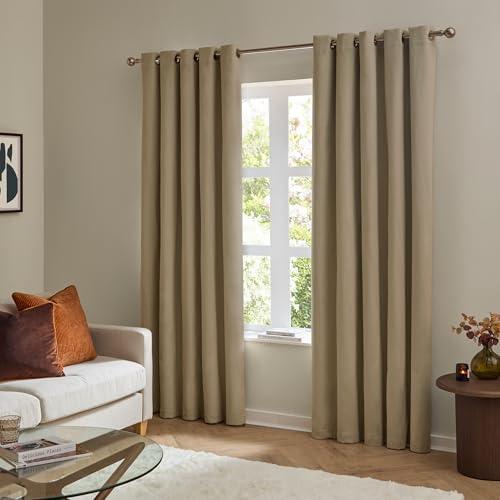 furn. The Ultimate Velvet Blackout Eyelet Curtains (Mocha-168x183cm) | Soft Stylish Light Blocking Thermal Matte Velvet Curtain Pair