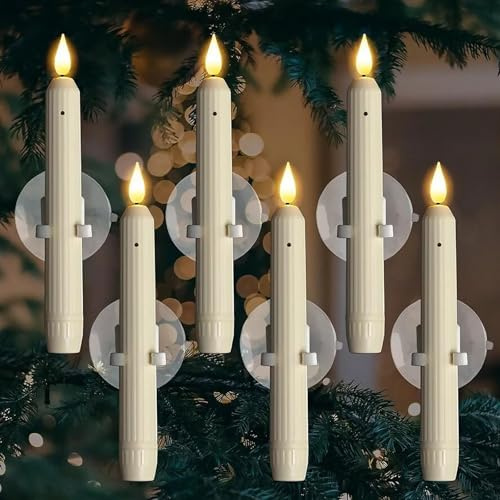 Syzplnwy Flammenlose Fensterkerzen, 17,8 cm, LED-Kerzen mit Dämmerungssensor und Saugnäpfen, batteriebetriebene elektrische Kerzen für Weihnachten/Halloween/Thanksgiving-Dekoration, 6 Stück