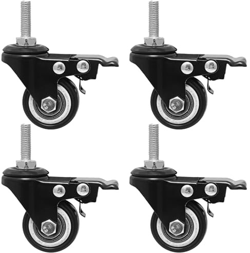 YOFAPA Threaded Stem Caster Wheels 4 Pack, 2 Inch Swivel Casters with Brake Lock, Heavy Duty Metal Wheels for Furniture Equipment Cart, M8 Thread Industrial Casters