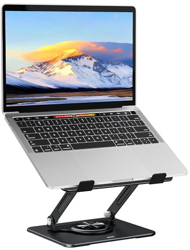 Auvo ALS03 Laptop Stand, Adjustable Computer Stand with 360° Rotating Base, Ergonomic Laptop Riser for Desk, Fits 11-14 inch Laptops, Black