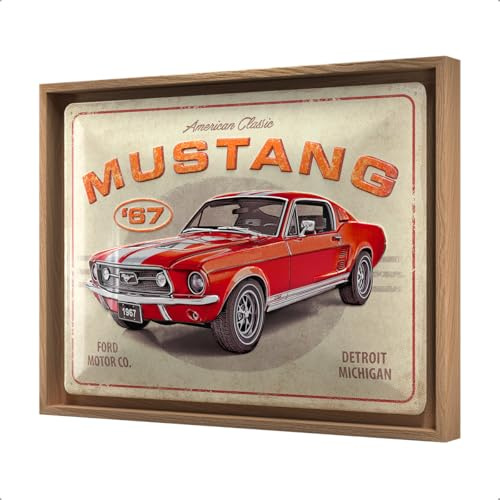 Nostalgic-Art Ford Mustang Blechschild im Holzrahmen, N-Frame L (33,5 x 44 x 3,5 cm), GT 1967 Red Design, Original-Lizenzprodukt (OLP)