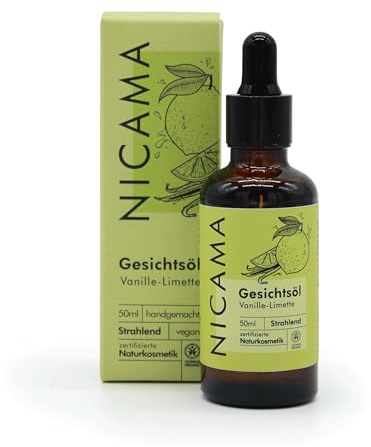 Nicama Gesichtsöl Vanille-Limette - Feuchtigkeitspendend - Strahlende Haut - Natürliche Tiefenpflege - Zerifizierte Naturkosmetik mit Mandelöl und Sesamöl - Vegan - Handgemacht