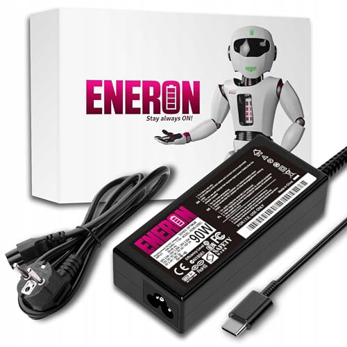 ENERON 90W Universal Netzteil Ladegerät USB-C 90W 20V 4.5A mit 2,6m Kabel, Schnellladung Power Delivery für Laptop, Handy, Tablet, Schwarz