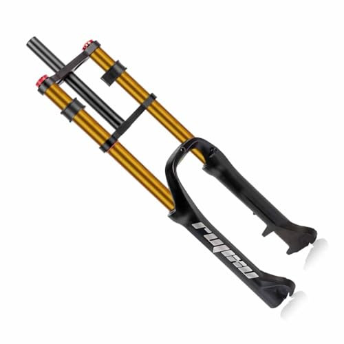 LHHL 20 X 4 Zoll Fat Bike Reifen Luftfederungsgabel Vordergabeln MTB 110mm Reise 9mm*135mm QR 28.6mm Gerades Konisches Rohr for Schnee Strand Mountainbike(Gold)