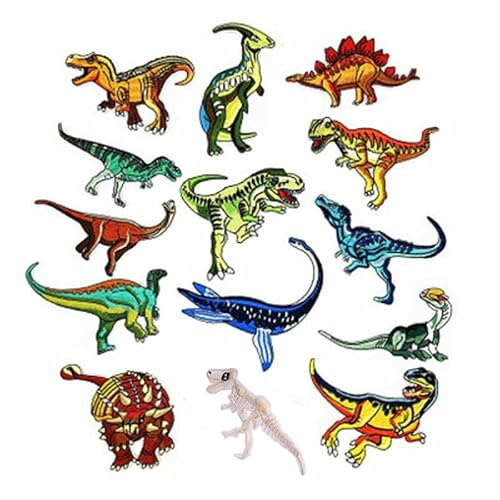 G-RUI 14pc/Set Assorted Ironing Embroidered Dinosaur Patches for Clothes DIY Iron on Cartoon Animal Patches Appliques for Backpack Badge Clothing Decoration
