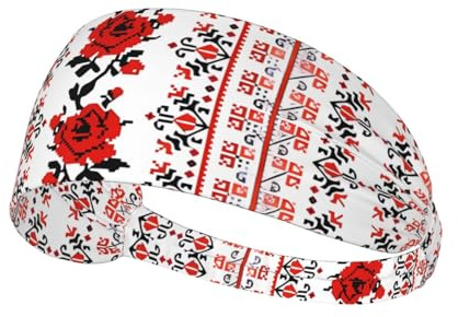 ZhaoYuGoods Ukrainische Stickerei Stil Rose Stirnbänder für Herren und Damen, atmungsaktiv, Stretch, elastisches Schweißband, Laufen, Yoga, Fitnessstudio, verstellbar, schnell trocknend