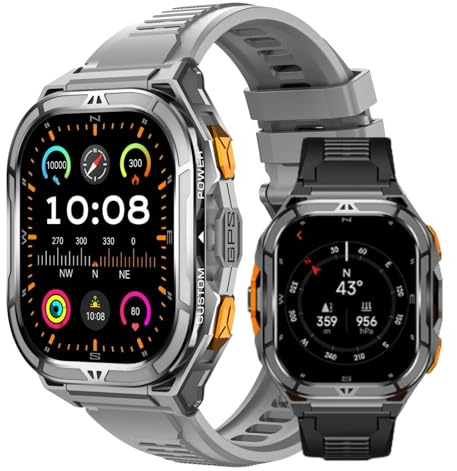 Neksong Thor 3.0 - Smartwatch, 1.96 AMOLED, 5ATM Wasserdicht, Sportuhr mit 100+ Sportmodi, Pulsmesser/SOS/Schlaf (Grau)