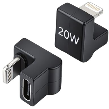 aceyoon 2 Pack USB C to Lighting Adapter, 20W 180 degree USB-C Adapter Fast Charging 9V 2.2A Lighting Male to Type-C Female Extender U-shaped with 480Mbps Data Transfer for iPhone, Pad, Pod