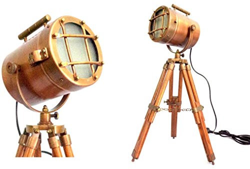 THORINSTRUMENTS Nautical Vintage Lamp Maritime Desk Light Ship Tripod Searchlight Royal Table Wooden Tripod Light Decor