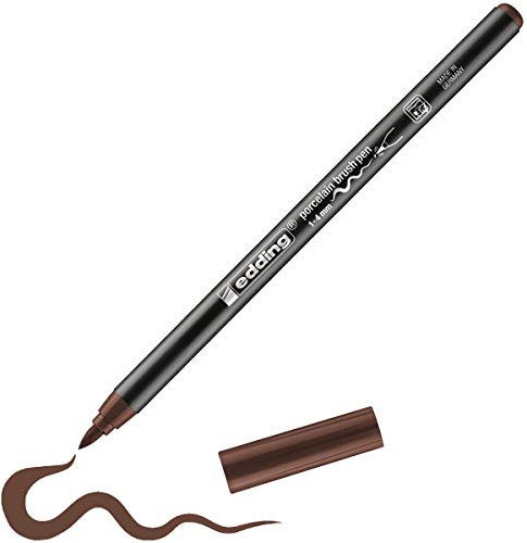 Porzellanstift braun e 4200 - 1 Stift - Pinselspitze 1-4 mm - Filzstift zum Beschriften u. Dekorieren von Keramik, Porzellan - spülmaschinenfest, lichtechte Tinte, schnell trocknend - edding