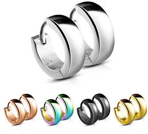 Treuheld® | Klassische, eckige Creolen/Ohrringe aus medizinischem Edelstahl | 4mm x 12mm | Silber | Klappcreolen für Damen und Herren | Set Paar