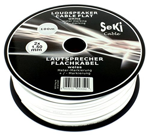 Seki 312644 Altavoz Cable Plano, 2 x 1,5 mm², 100 m, Color Blanco