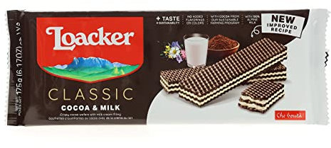 Loacker Classic Cacao&Milk, Fragranti Strati di Wafer al Cacao Pregiato Farciti con Deliziosa Crema al Latte, 1 Confezione da 175g