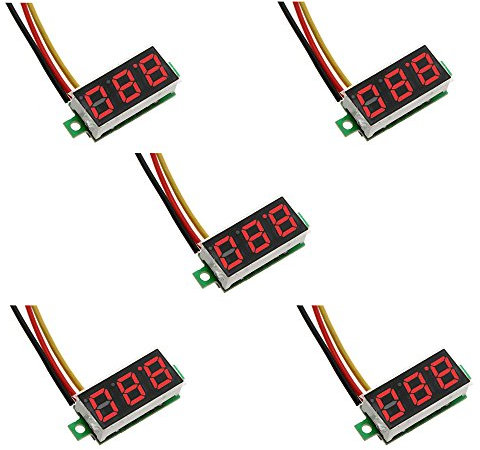 ZkeeShop 5Pcs Mini Digital Voltmeter Mini 0.28 inch Three-Wire DC 0-100V Voltage Gauge Tester LED Display Reverse Protection Function (Red)