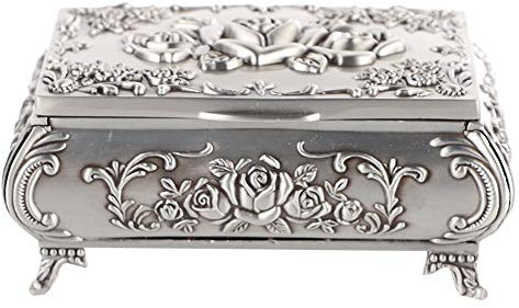 Pongnas Vintage Schmuckkästchen, luxuriös, rechteckige Form, Metall, weiblich, Antik Silber (9 x 6,5 x 4 cm)