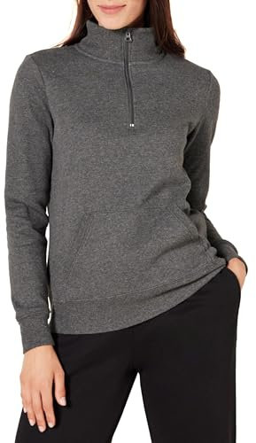 Amazon Essentials Women's Long-Sleeved Fleece Quarter-Zip Top (Available in Plus Size), Charcoal Heather, XL