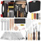 50 Pieces Leather Tools Kit, Leather Tools and Supplies, Leather Working Kits Supplies with Leather Tool Box Prong Punch Edge Beveler Wax Threads Needles Perfect for Stitching Punching Cutting Sewing