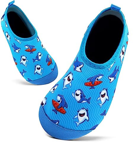 Mabove Scarpe da Bagno per Bambini Ragazze Ragazzi Asciugatura Rapida Scarpette da Surf per Piscina Spiaggia Canottaggio(Piccolo Squalo Blu,12/12.5 UK Child,30/31 EU)