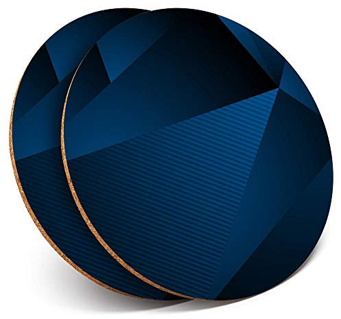 2 x Round Coasters - Dark Blue Abstract Tech Pattern Art - Cork Backed Home Kitchen Accessory Tea Coffee Mug Mat #44833