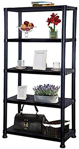 Gr8 Home Lightweight 5 Tier Black Plastic Shelving Unit Storage Racking Shelves Garage Warehouse Home Shed Rack