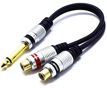VITALCO Adaptador de 6,3 mm Mono Jack TS a 2 Conectores RCA Hembra de Audio 2 RCA Hembra a Jack Macho Estéreo