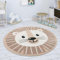Paco Home Kinderteppich Teppich Rund Kinderzimmer Spielmatte rutschfest Modern Löwen Motiv Beige Weiß, Grösse:80 cm Rund
