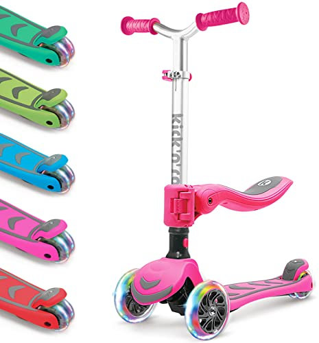 Kicknroll Roller Kinder 3 Jahre, Kinderroller 2-in-1 mit Sitz, Faltbar Rutsche Scooter, 4 Verstellbare Höhe, 3 LED Räder, Dreirad Tretroller Spielzeug Geschenk für Kleinkind Jungen Mädchen 3-8 Jahren