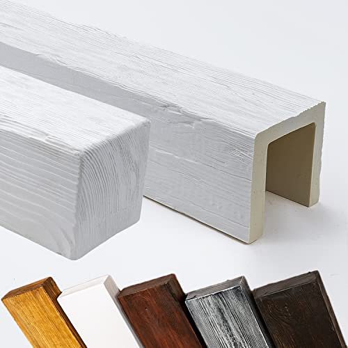 Trave in Finto Legno da 2 Metri, Misure 12x12 cm (Materiale Poliuretano, meglio del polistirolo). Colore Bianco pitturabile. Vero Effetto Legno (ED 106)