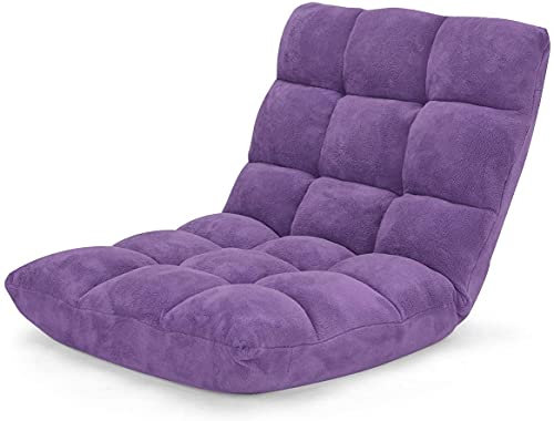 GIANTEX Bodenstuhl, Bodensessel gepolstert klappbar, 14-stufig verstellbares Bodenkissen mit Rückenlehne, Faules Sofa Meditationsstuhl Fensterstuhl (lila)