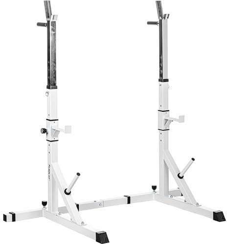 MOVIT® Squat Rack BASIC mit Dip-Station, Höhe und Breite verstellbar, Langhantel-Ablage Hantel-Ständer Heim-Trainingsgerät Home-Gym, weiß