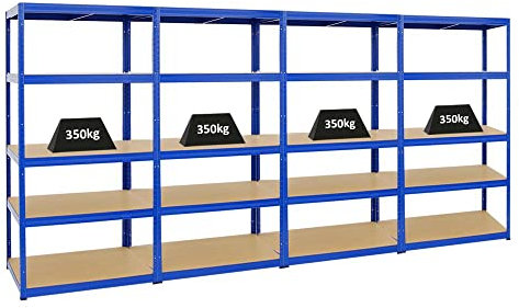 PROREGAL Mega Deal 4er-Set Schwerlastregale Slim Elephant 180x90x60cm mit 5 Ebenen Fachlast 350kg Blau