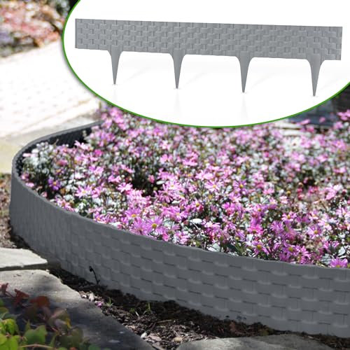 GardenPlast® RattanPalisade - Bordure Bordurette de Pelouse en Plastique Aspect Rotin Flexible Palissade pour Jardin - 4 m - Graphite