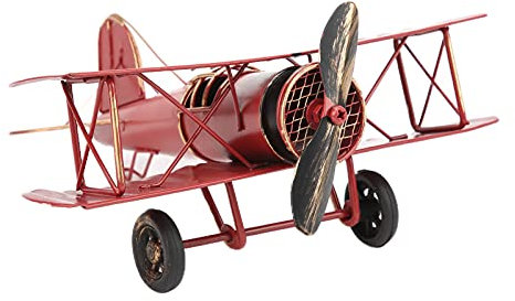 FIYO Vintage Flugzeugmodell, Flugzeug Airline Spielzeug Metall Doppeldecker Flugzeug Flugzeugmodelle Retro Flugzeug Flugzeugmodelle Desktop Dekoration für Kleinkinder Fliegen(Rot)