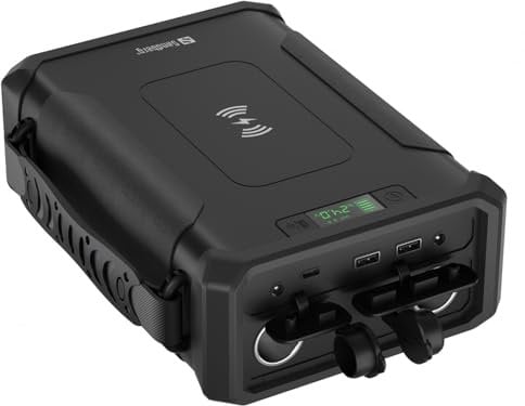 Sandberg Survivor Powerbank 8in1 96000, Tragbares Ladegerät, Extreme Kapazität, Kabelloses Laden, USB-C, 12V/15A Zigarettenanzünder Output, Laptop DC-Ausgang, Schnellladegerät, Taschenlampe