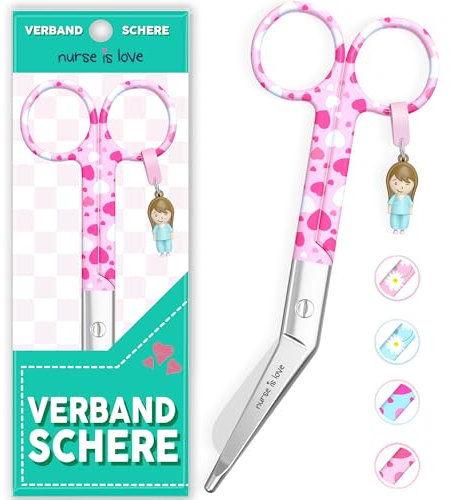 Nurse is Love, forbici da infermiere smussate, forbici per bendaggi per l'infermiera in difficoltà, forbici mediche angolate speciali come regalo per gli accessori da infermiere. Color Cuori rosa