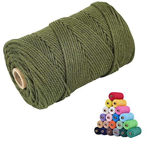Natural Macrame Cord 3mm x 109yards Colored Macrame Cord 2mm/3mm/4mm/5mm/6mm Macrame Cotton Cord, Twisted Macrame Yarn, Soft Craft Cord Macrame Rope Macrame Supplies (Olive Green, 4mm*109Yards)